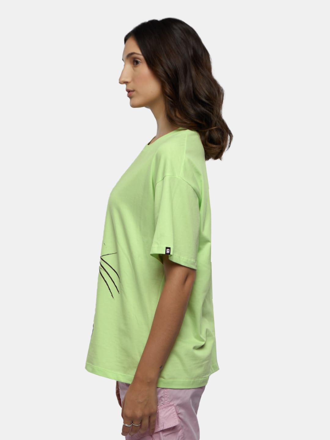 The Souled Store Official Pink Panther: Thumbs Up Women and Girls Oversized fit Graphic Half Sleeve Cotton Green Color Women Ove