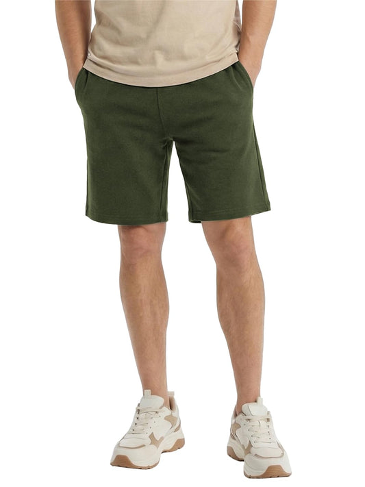 Bewakoof MenS Solid Oversized Fit Cotton Terry Shorts_1500694_Green_S