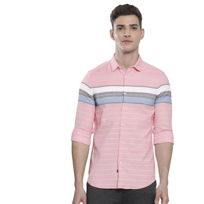The Indian Garage Co Men Pink Striped Slim Fit Cotton Casual Shirt