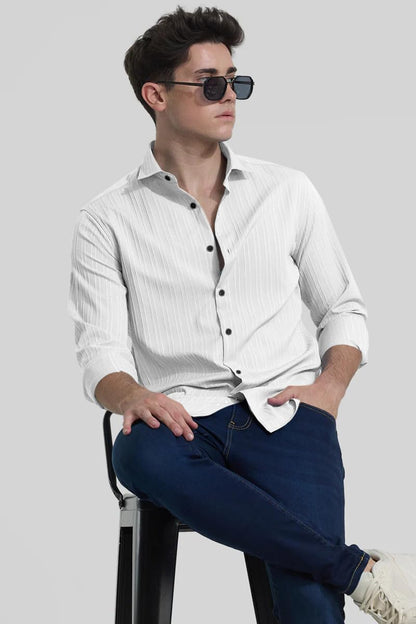 Finivo Fashion MenS Casual Cotton Plain Button Down Shirts Full Sleeve Textured Summer Beach Shirt For Men White