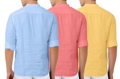 Finivo Fashion MenS Cotton Blend Regular Fit Solid Combo Kurta Shirt Pack Of 3