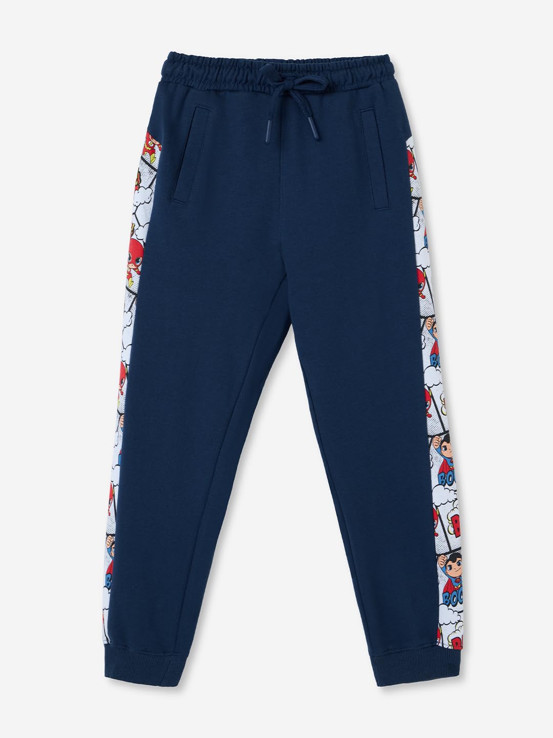 The Souled Store DC: Super Heroes Boys Drawstringed Regular Fit Navy Blue Cotton Joggers (2-8 Yrs)