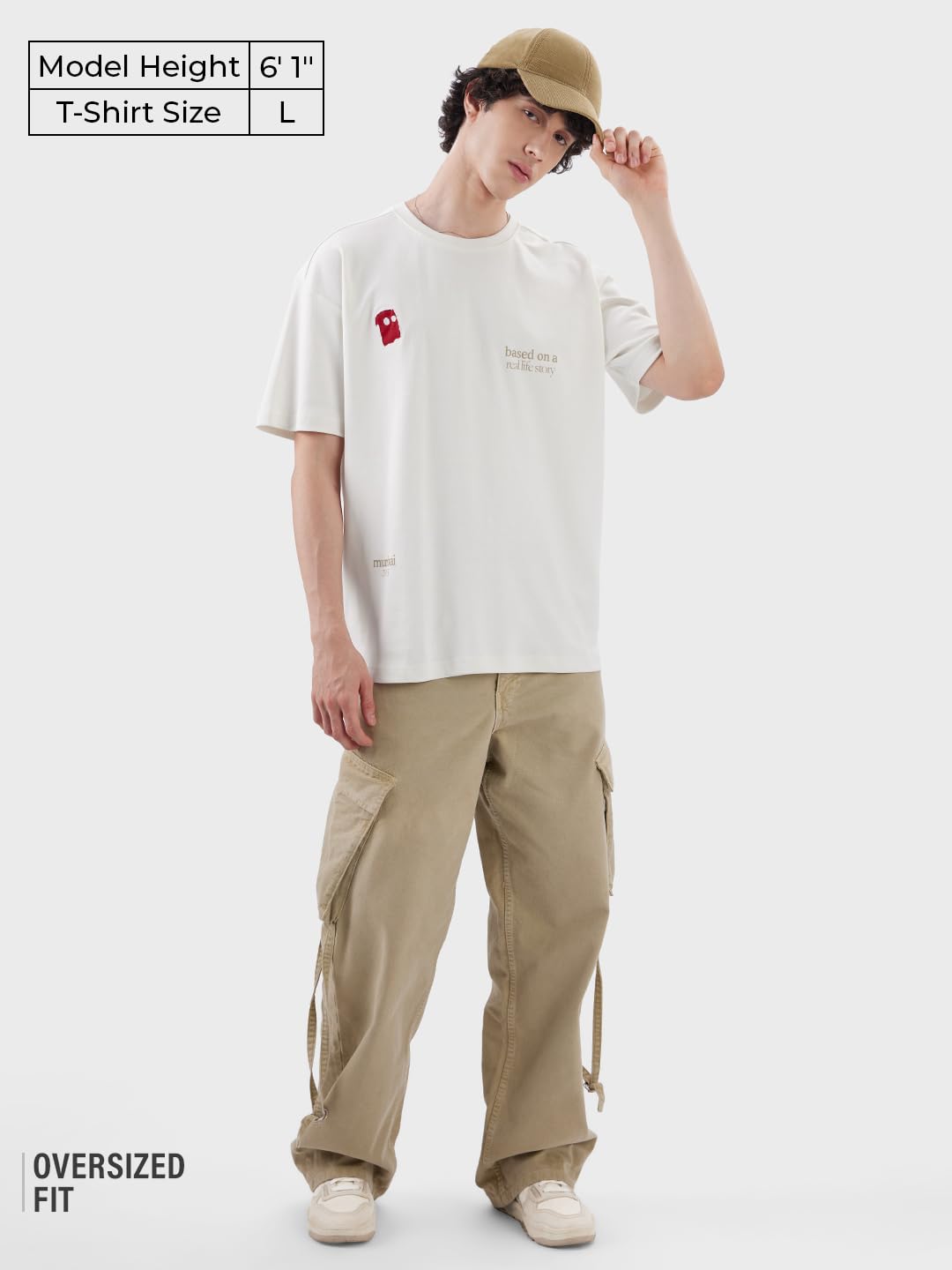 The Souled Store Originals: Real Life Story Men and Boys Short Sleeve Round Neck White Embroidered Cotton Oversized T-Shirts