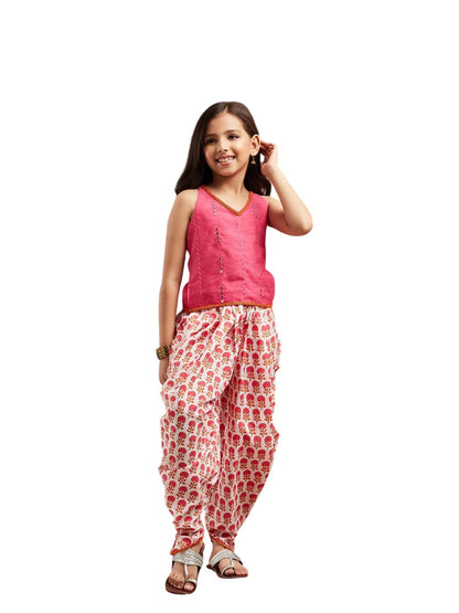Pspeaches Girls Embroidered Regular Mirror Work Kurta With Dhoti Pants