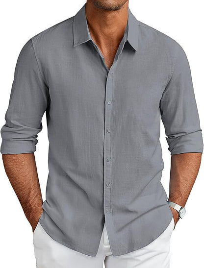 CB-COLEBROOK Mens Long Sleeve Button Down Shirts Casual Cotton Linen Shirts Summer Beach Shirt for Mens Top (in, Alpha, 2XL, Re