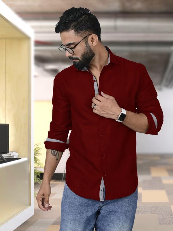 Tee Projekt Shirt for Men Cotton Spread Collar Button Down Long Sleeve Shirt Home, Regular, Home (Pack of 1)