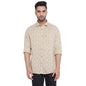 Turtle Men Beige Cotton Linen Printed Slim Fit Casual Shirts