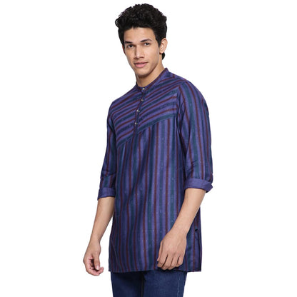 Fabindia MenS Viscose Silk Printed Slim Kurta (102590201_Purple