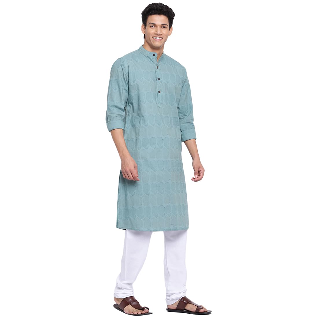 Fabindia MenS Cotton Slim Kurta (102409601_Green