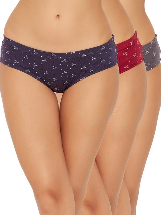 Clovia Womens Cotton Pack of 3 Mid Waist Floral Print Hipster Panties with Inner Elastic (PNC530810_Multicolor_XL)