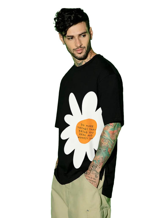 Veirdo Mens Cotton Oversized Fit Short Sleeve Crew-Neck Printed T-Shirt
