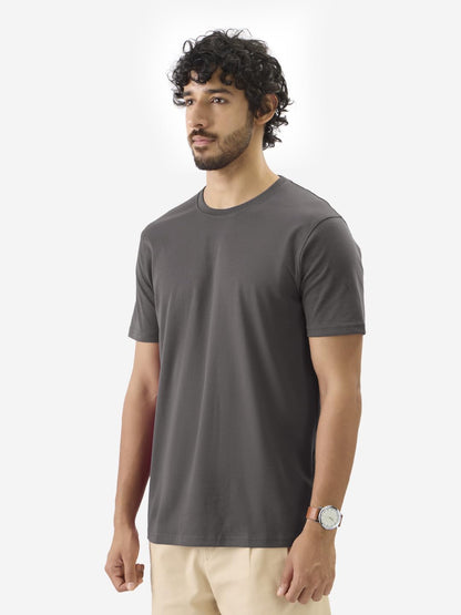 The Souled Store Supima: Dark Grey Men and Boys Short Sleeve Round Neck Solid Regular Fit Supima Cotton T-Shirts