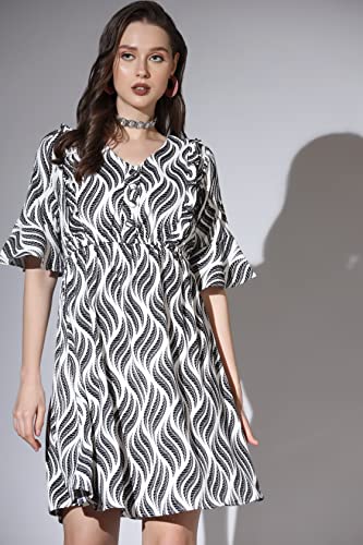 Greciilooks Western Dresses For Women| Crape Western Dress| Flared Dress For Girls| Half Sleeve Western Dress For Women| Dress P