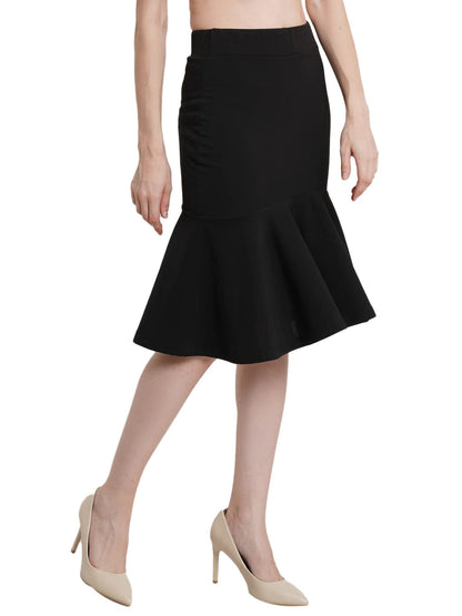 POPWINGS Casual Solid Black Peplum Style Skirt for Women || Semi-Formal Fit and Flare Skirt for Women || Latest Stylish Western