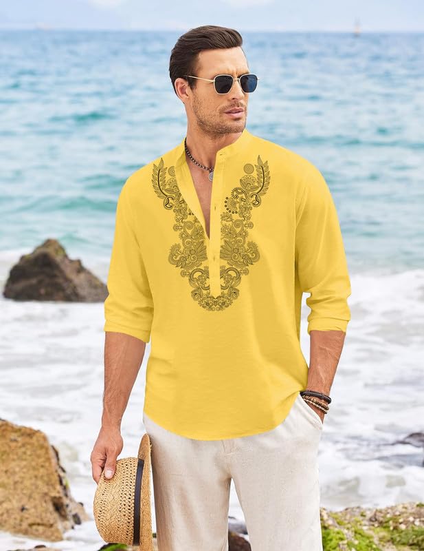 Finivo Fashion MenS Cotton Blend Short Kurta With Full Sleeves And Ethnic Neck Design | Casual Crinkle Texture Kurta With Mandar