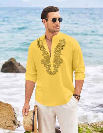 Finivo Fashion MenS Cotton Blend Short Kurta With Full Sleeves And Ethnic Neck Design | Casual Crinkle Texture Kurta With Mandar