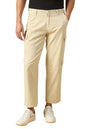 Dennis Lingo Mens Beige Solid Cotton Loose Fit Cargo Trouser