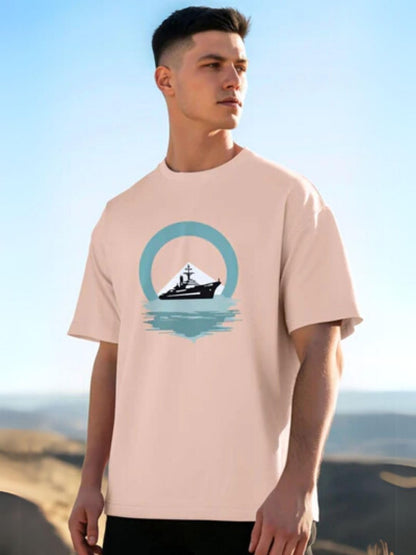 Nobero MenS Graphic Print Oversized Fit T-Shirt (1M-Twrt-C0869-X_Grey Melange/Blush