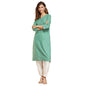 Fabindia Women's Green Cotton Solid Regular Fit Long Kurta