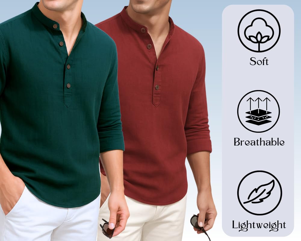 Deelmo Combo Of MenS Cotton Blend Solid Regular Fit Full Sleeve Short Kurta | MenS Trendy Short Kurta Pack Of 2