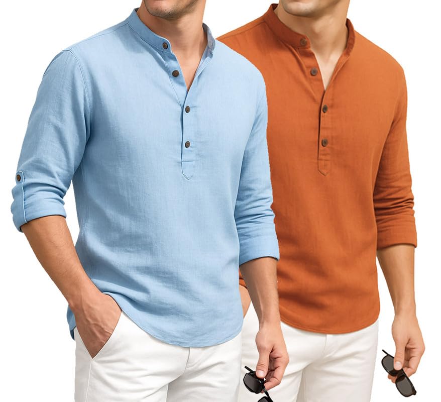 Deelmo Combo Of MenS Cotton Blend Solid Regular Fit Full Sleeve Short Kurta | MenS Trendy Short Kurta Pack Of 2