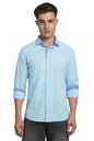 Dennis Lingo Men Solid Spread Collar Full Sleeves Regular Fit Casual Shirt Light Blue
