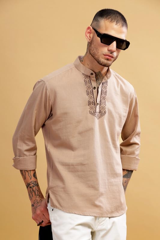 Be Active MenS Neck Embroidery 100% Cotton Short Kurta With Mandarin Collar || Short Kurta For Men Cotton || Stylish Short Kurt