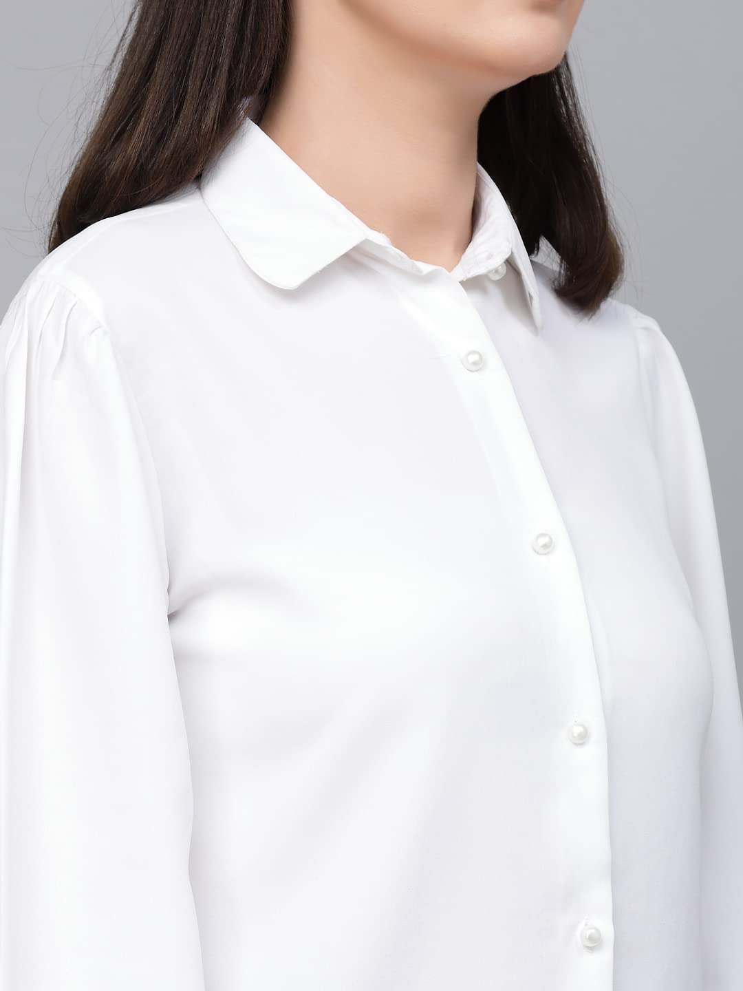 Style Quotient Women Solid White Polyester Formal Shirt