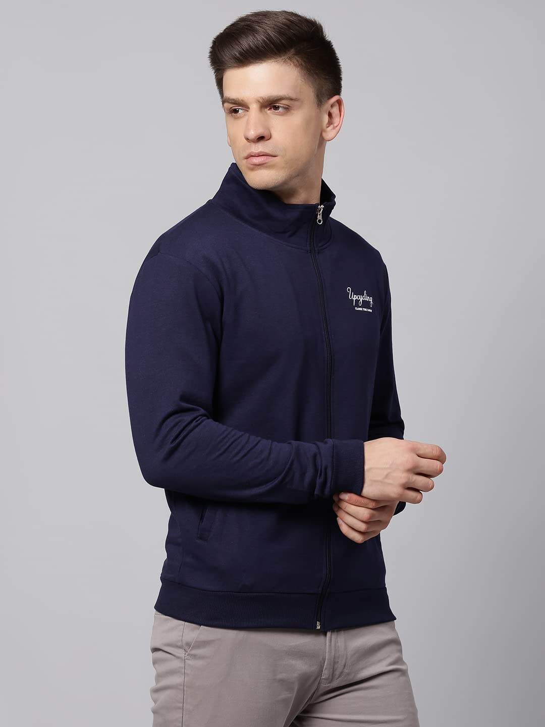 Dennis Lingo MenS Poly Cotton Sweatshirt - Front Open Zipper, High Neck, Full Sleeves, Regular Fit, Casual Winter Wear For Men