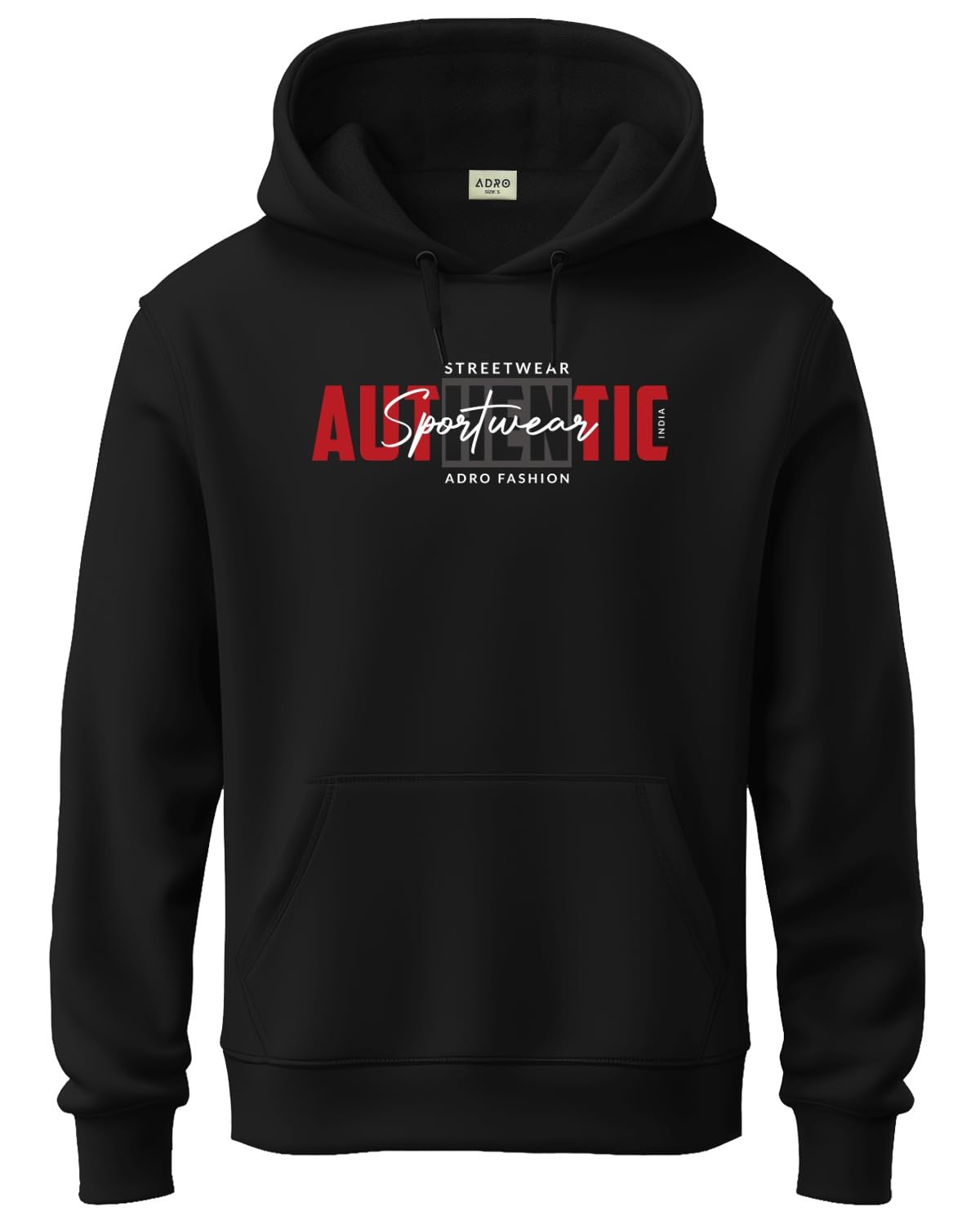 ADRO Men's Cotton Blend Neck Hooded Sweatshirt (H24-SPT-BL_Black