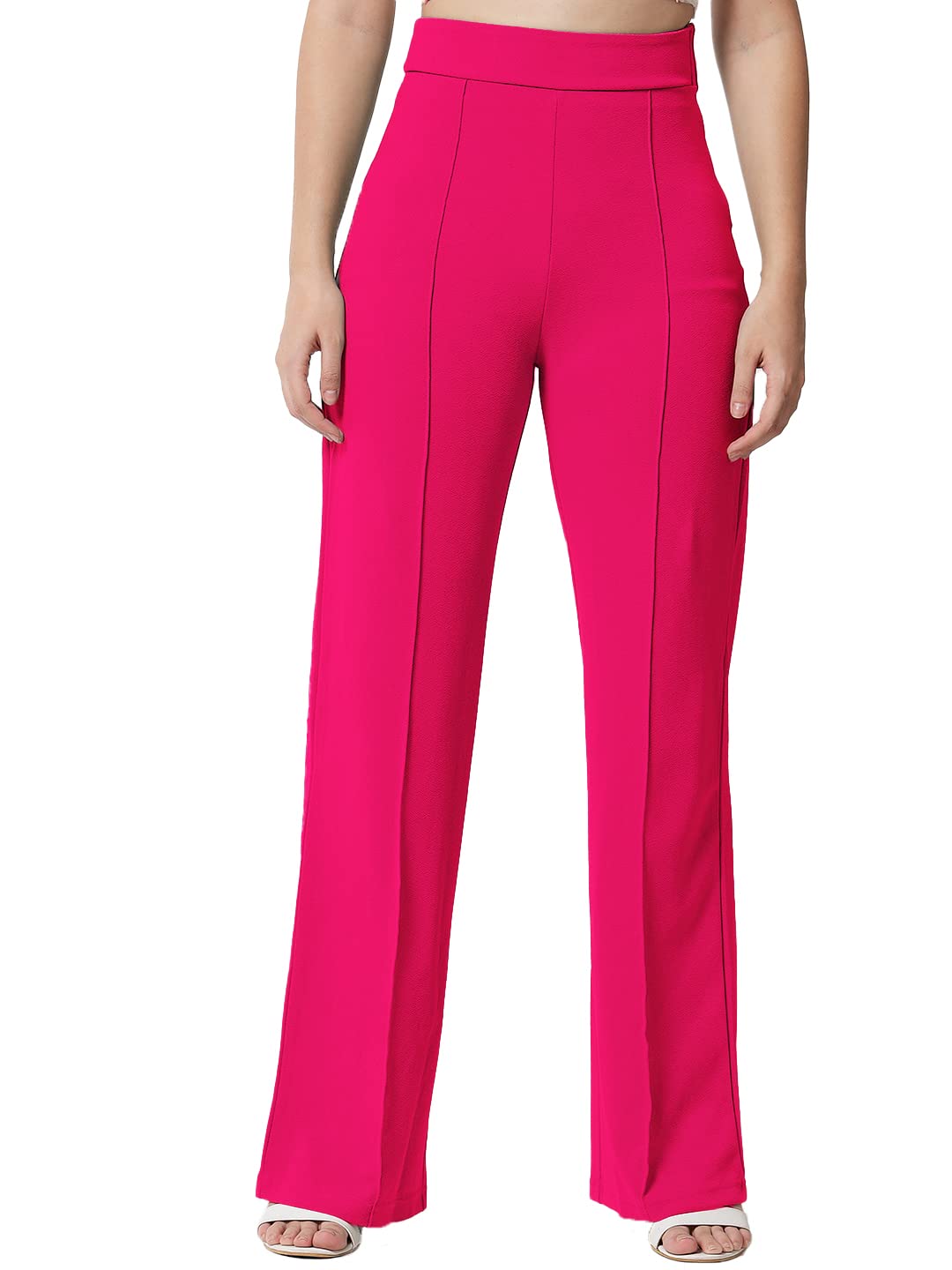 Kotty Womens High Rise Regular Solid Trousers Rani Pink