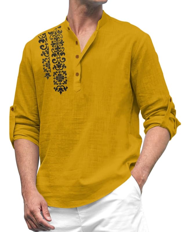 Finivo Fashion MenS Cotton Blend Short Kurta Shirt | Casual Ethnic Wear With Roll-Up Sleeves & Mandarin Collar | Comfortable Fi