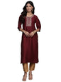 Libas Maroon Yoke Design Silk Straight Kurta