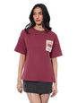 The Souled Store Oversized T-Shirt: Emergency Women and Girls Short Sleeves Round Neck Red Embellished Cotton Oversized T-Shirts