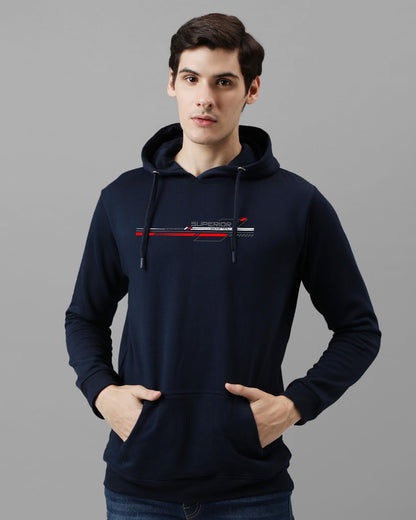 ADRO Men's Cotton Blend Neck Hooded Sweatshirt (H24-RAC-NB_Navy Blue