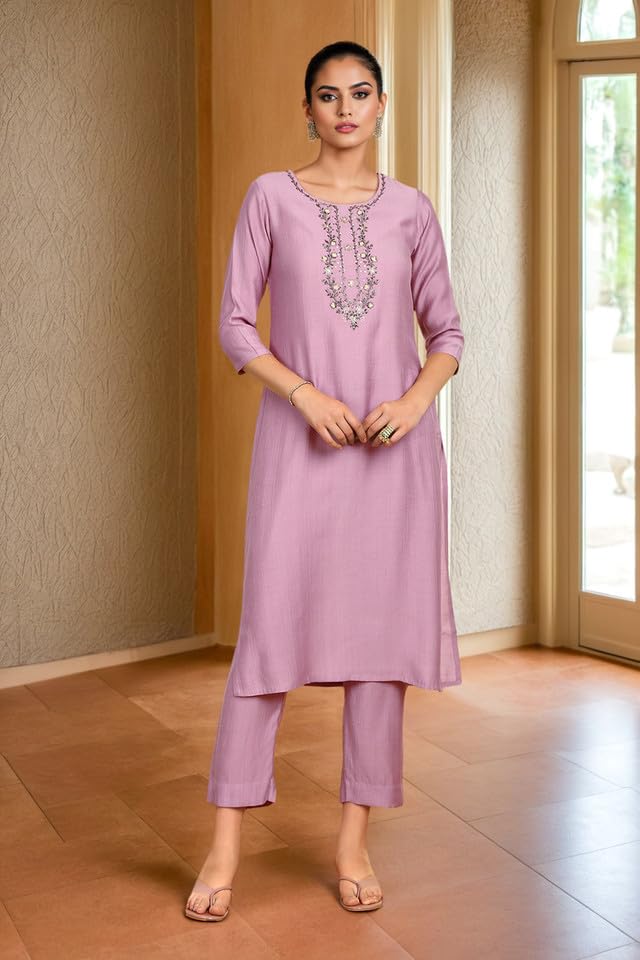 Soch Womens Onion Pink Viscose Blend Kurta Set With Cutdana