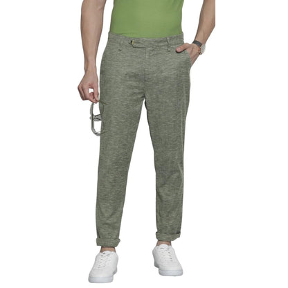The Indian Garage Co Men Slim Fit Solid Mid-Rise Trousers Olive