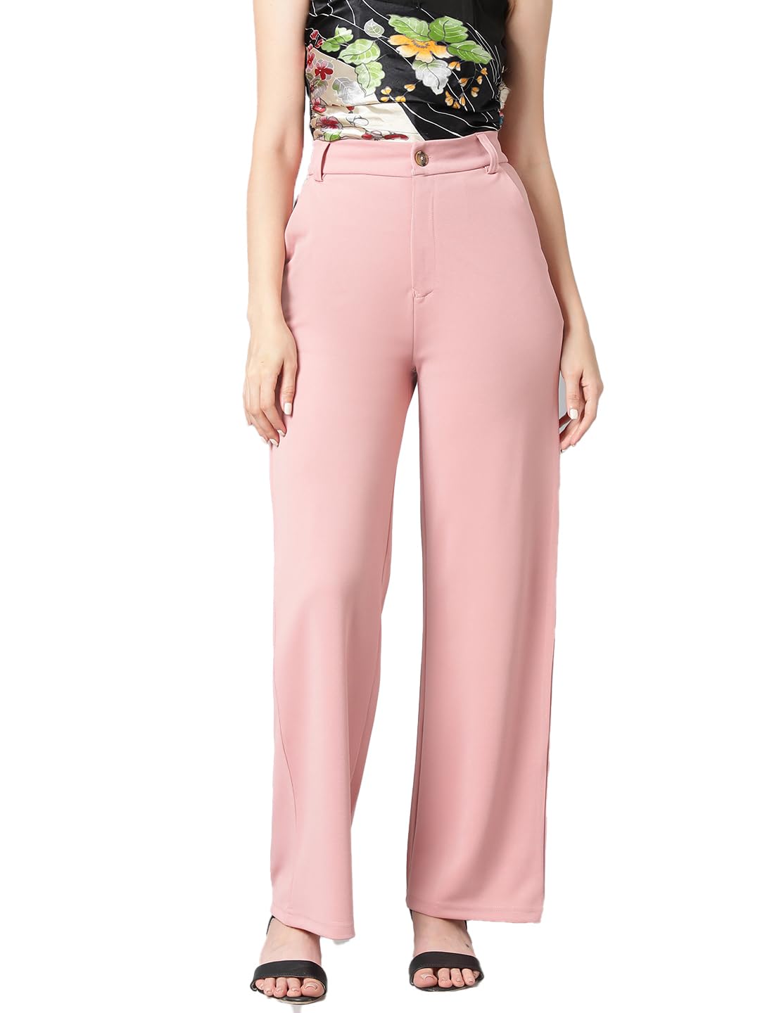 Kotty WomenS High Rise Cotton Blend Relaxed Fit Trousers Peach Pink