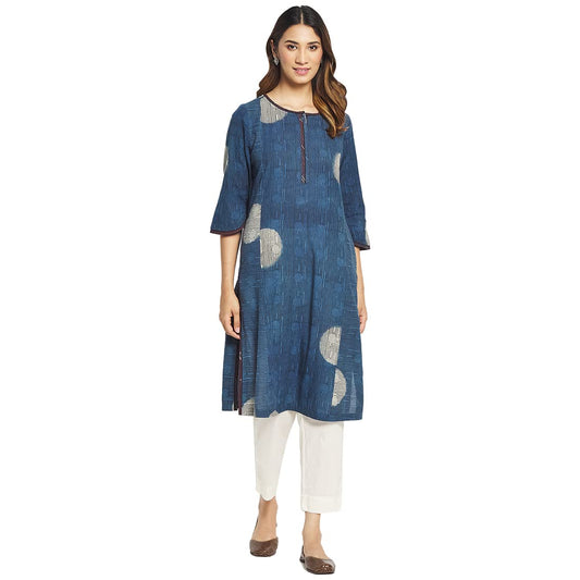 Fabindia Women Cotton Printed Knee Length Kurta Indigo