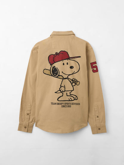 The Souled Store Peanuts: Good OlSnoopy Young Boys Cotton Long Sleeve Spread Collar Neck Button Front Regular Fit Shirts Beige