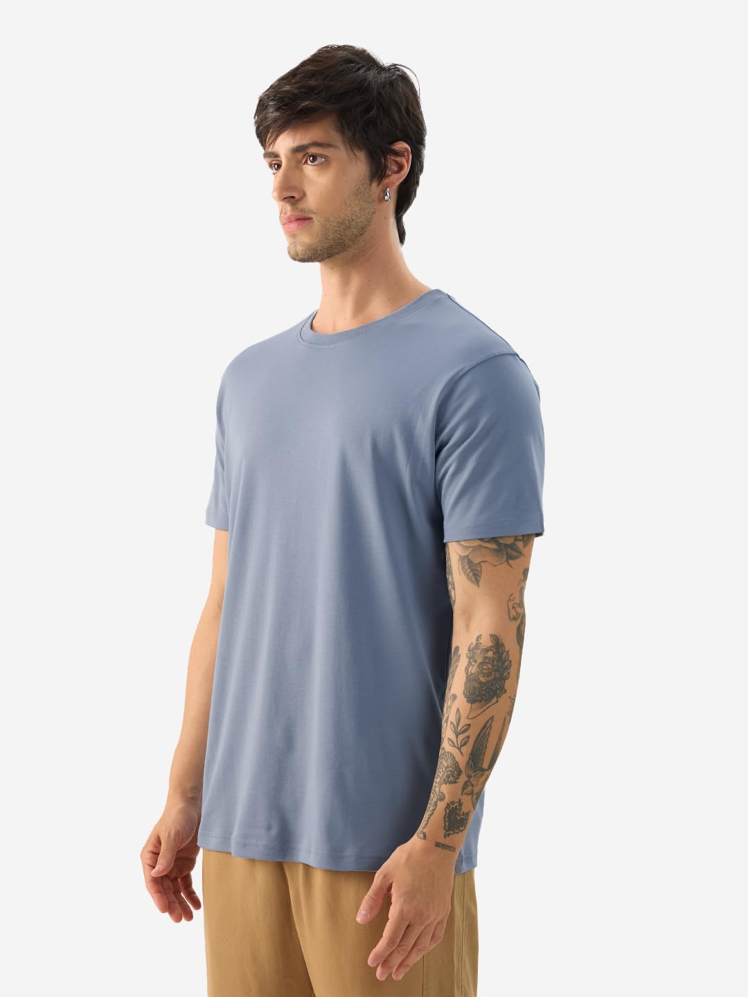 The Souled Store Faded Denim Men and Boys Short Sleeve Round Neck Solid Regular Fit Cotton Supima T-Shirts
