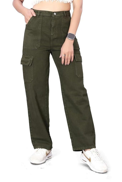 ELLITI Womens 6 Pocket Regular Fit High Rise Relaxed/Boyfriend Fit, Wide Leg, Bell Bottom, Pure Denim Ankle Length Jeans Pants