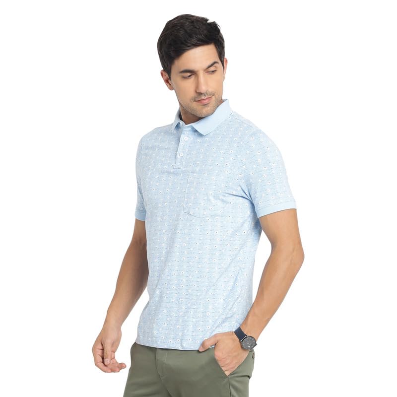 Turtle Men Cotton Stretch Sky Blue Printed Polo Neck Half Sleeve Casual T-Shirt