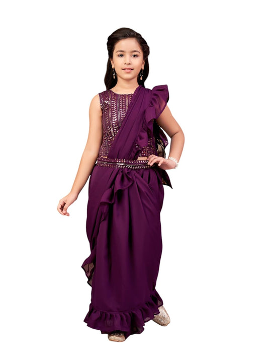 Aarika Girls Ethnic Wear Purple Colour Sequin Embroidery Georgette Lehenga Choli Set With Attached Dupatta-4-9 Years (Lch-Shm-50