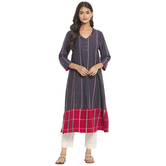 Fabindia Women Raised Neck Medium Kurta Cotton_Charcoal
