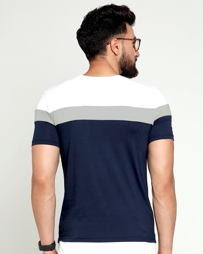 Noble Monk Men Regular Fit T-Shirt | Round Neck | Half Sleeve | Self Design | Casual T Shirt For Men
