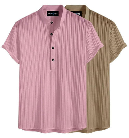 Deelmo Combo Of MenS Polyster Kurta With Mandarin Collar, Half Placket Buttons, Front Pocket | Half Sleeves | Soft & Breathable