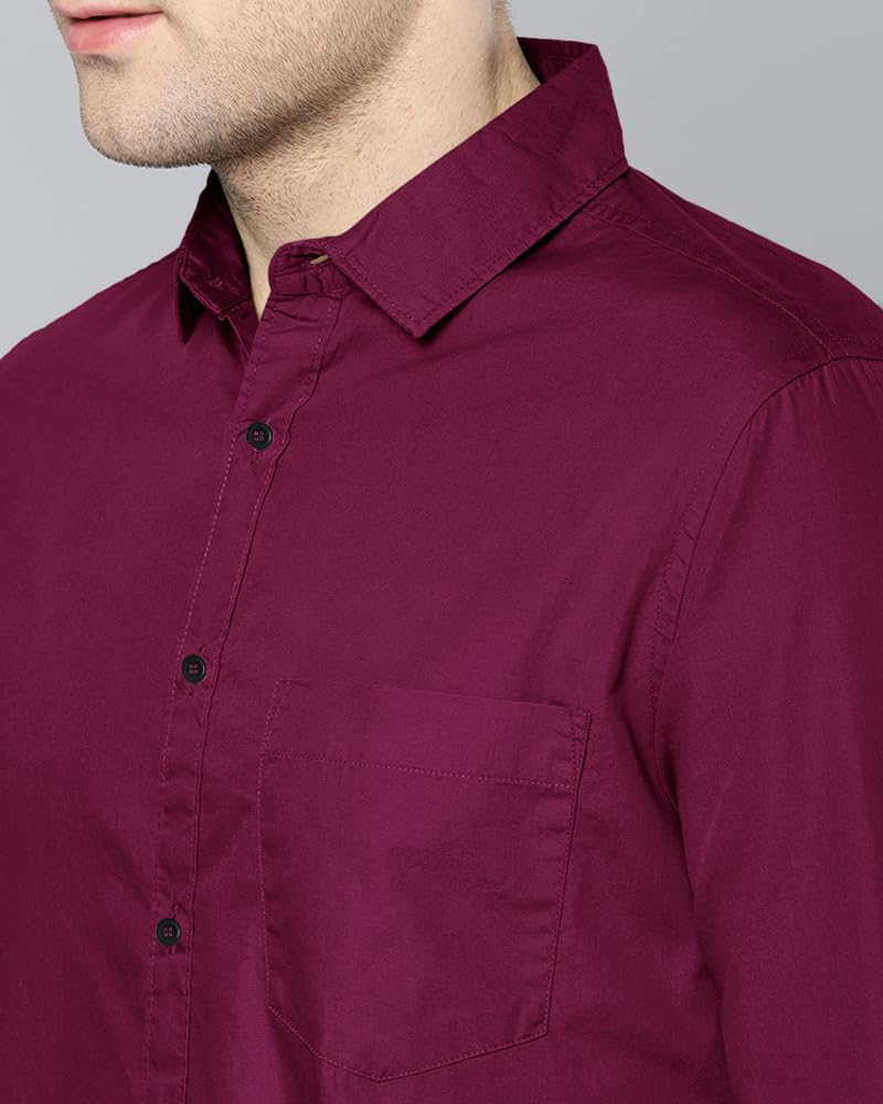 Eyebogler MenS Casual Solid Shirt Wine Melange
