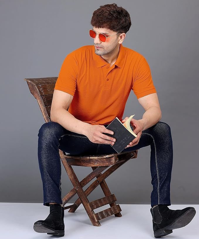 Baghadbillo MenS Regular Fit Solid Polo Half Sleeve T-Shirt Orange