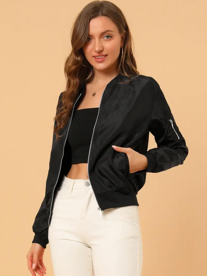 TAGAS Womens Solid Bomber Jacket  Lightweight Zip-Up Stylish Casual Wear  Full Sleeve Windcheater for Girls & Women